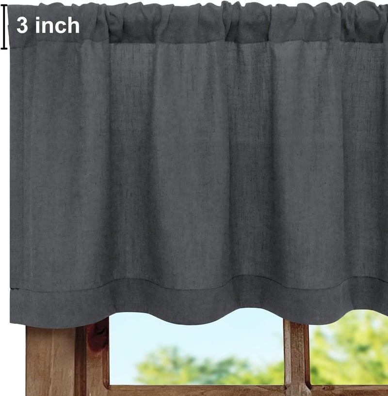 Pitalk Dark Grey Valance for Window - 18 Inch Length, Light Filtering Sheer Linen Cotton Kitchen Valance for Bathroom, Living Room, Bedroom, Small Window Curtain - Farmhouse, Charcoal Gray - Image 2